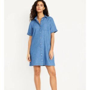 Button-Down Mini Shirt Dress in Denim Size Small Tall